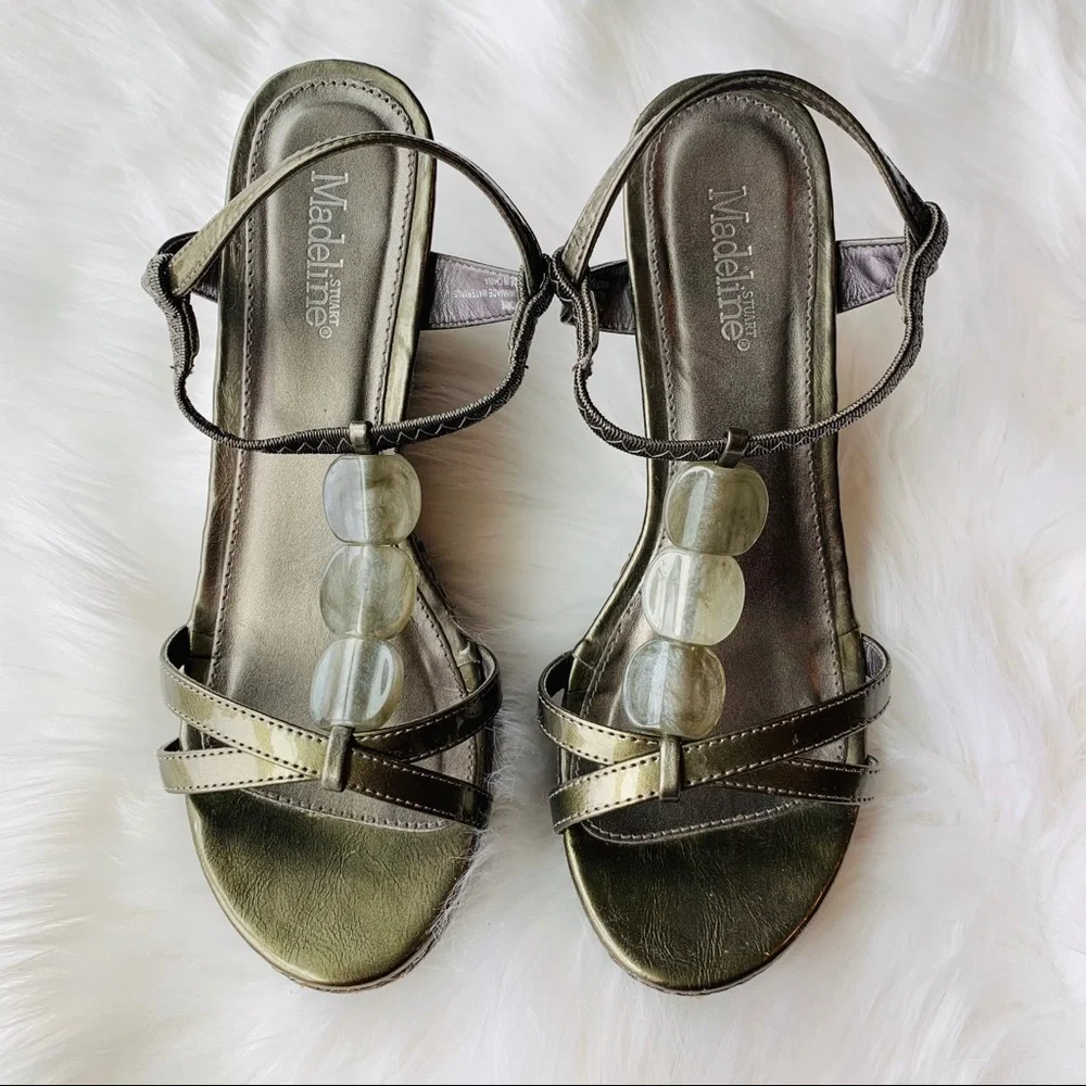 Madeline Stuart Olive Green Colored Wedges with Stone Details